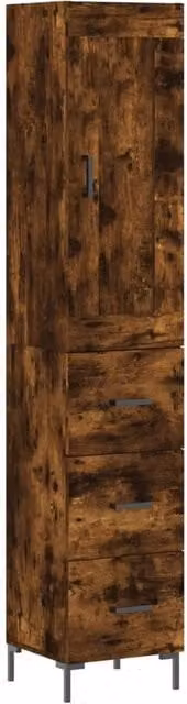 Berkfield Home Smoked Oak Highboard in Brown, W/D/H: 34.5 x 34 x 180 cm