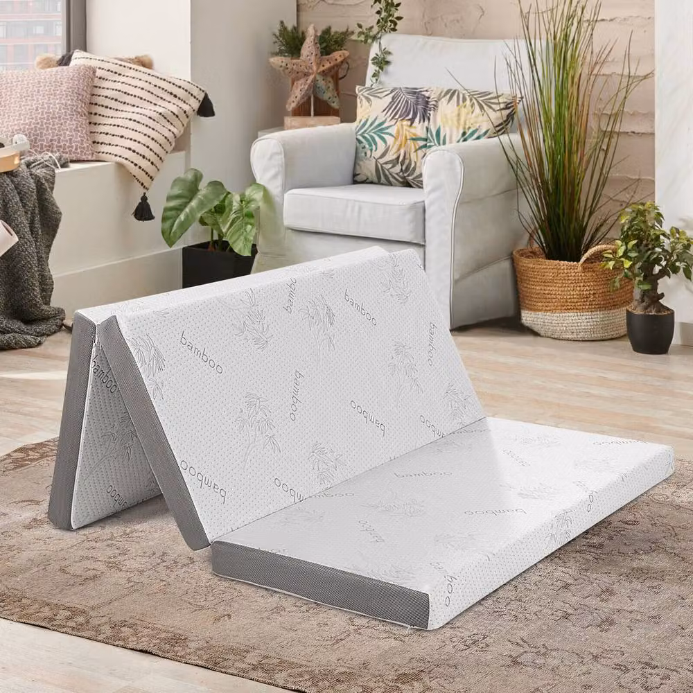 Costway King Size Tri-fold Gel-Infused Memory Foam Mattress Topper in White, W/D/H: 180 x 200 x 10 cm – 2