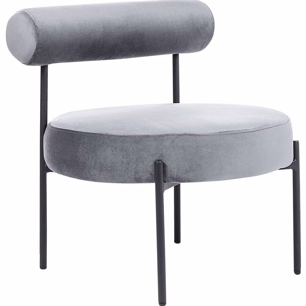 Wyld and Coco Grey Velvet Armless Lounge Chair with Round Seat and Roll-Back Backrest, H 66 cm x W 60 cm x D 60 cm – 2