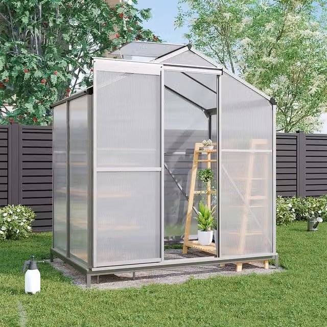 Breeins Aluminium Frame Greenhouse with Base and Window, Silver and Transparent, W/D/H: 130.8 x 190 x 248 cm