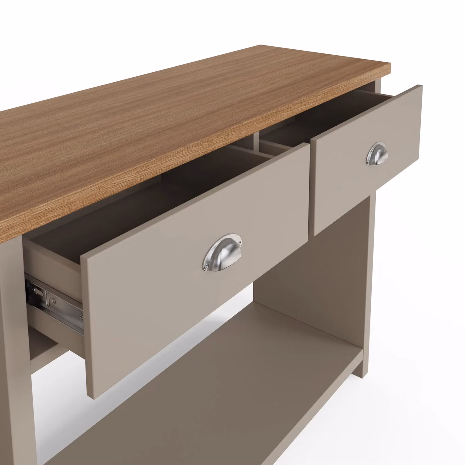 GFW Lancaster Modern Grey and Oak 2 Drawer Console Table W/D/H: 76.0 x 97.0 x 126.0 cm – 4