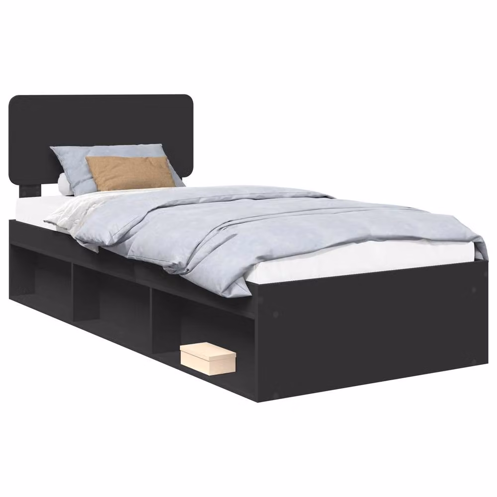 Berkfield Home Black Solid Pine Wood Bed Frame with Headboard W: 75 cm, L: 190 cm – 2