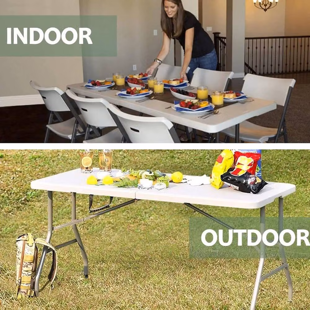 FLAVORA White 6ft Trestle Folding Table for Indoor and Outdoor Use – 3