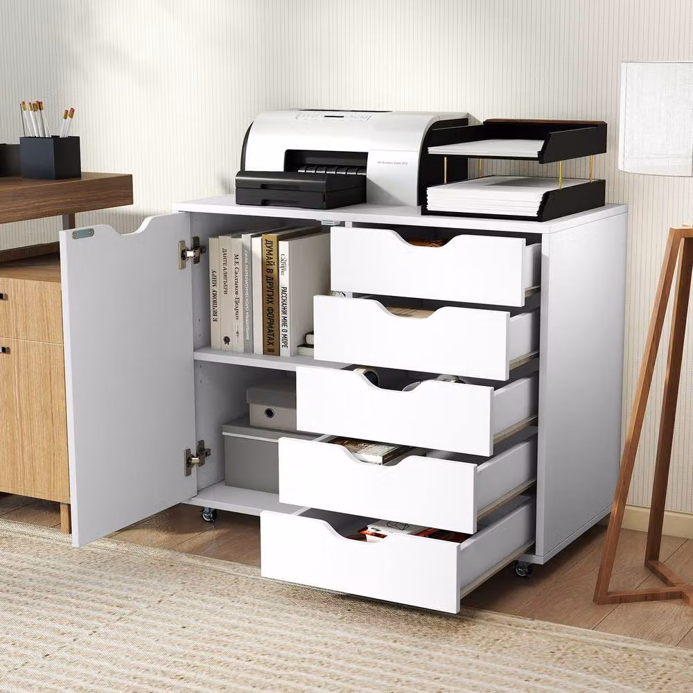 Costway Mobile 5-Drawer Chest with Adjustable Shelf in White – 3