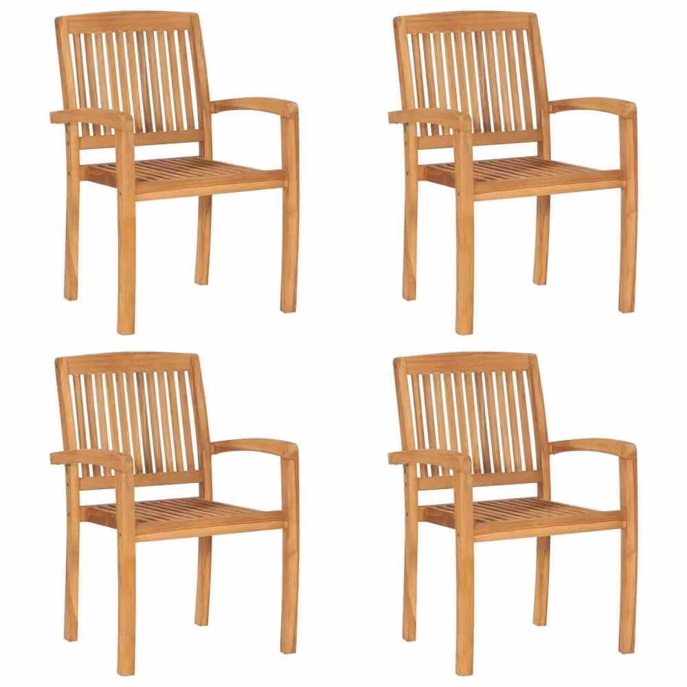 Berkfield Home Set of 4 Stacking Garden Chairs in Brown Lacquered Solid Teak Wood – 2