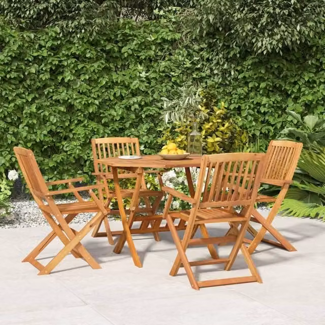 Berkfield Home 5 Piece Garden Dining Set in Brown Oiled Solid Acacia Wood