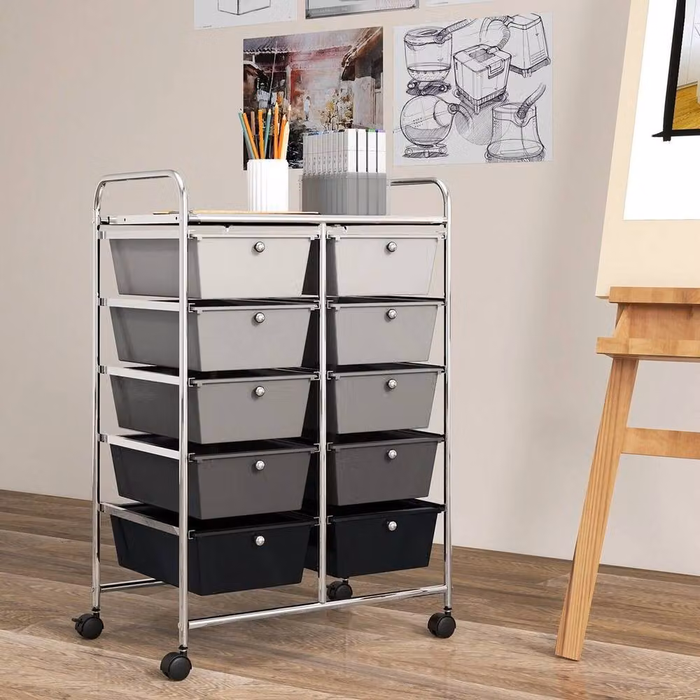 VOGREX 10-Drawer Mobile Rolling Storage Utility Cart Organiser in Grey – 3