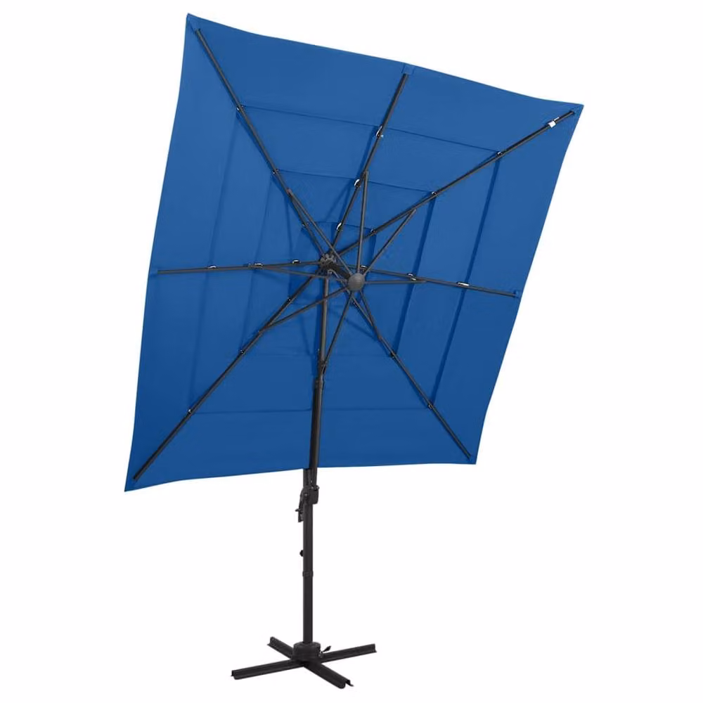 Berkfield Home 4-Tier Parasol with Aluminium Pole and Polyester Canopy in Blue, W: 250 cm x D: 250 cm – 2