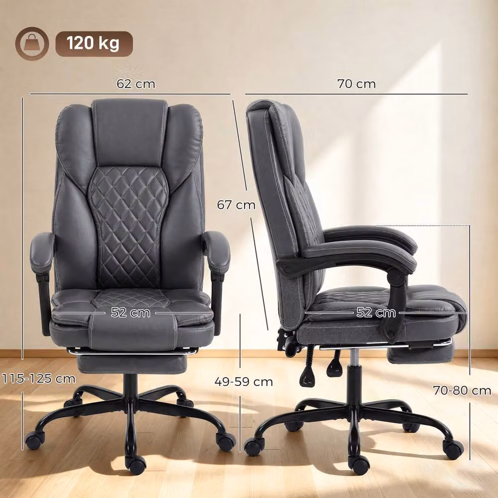 STILVORA Grey Synthetic Leather Office Chair with Footrest and Headrest – 4
