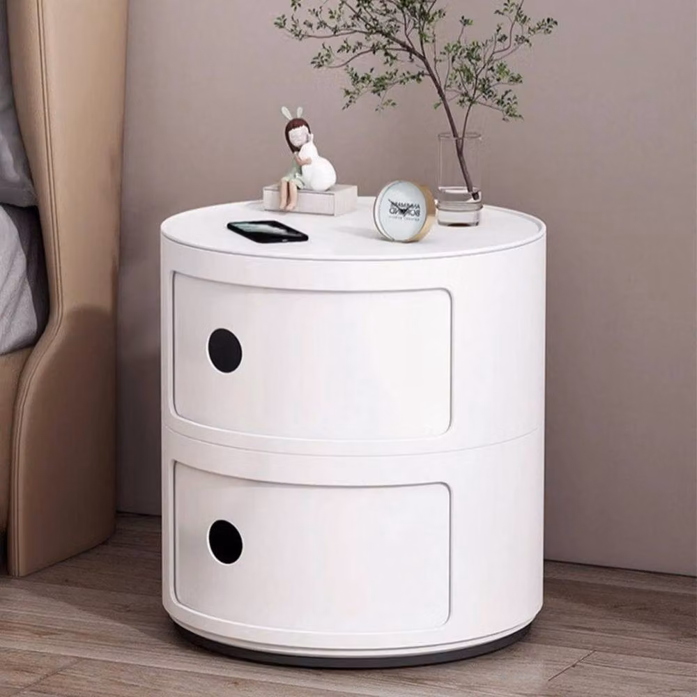FLAVORA White 2-Tier Cylindrical Round Freestanding Storage Cabinet with Sliding Doors – 2