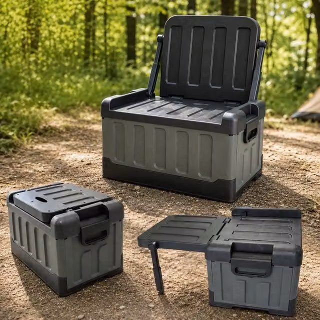 Gr8 Garden 3-in-1 Foldable Camping Storage Box, Chair and Table, Black, 55L