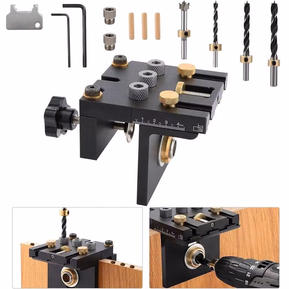 FLAVORA 3 in 1 Woodworking Dowel Jig Drill Guide and Pocket Hole Kit in Black – 4