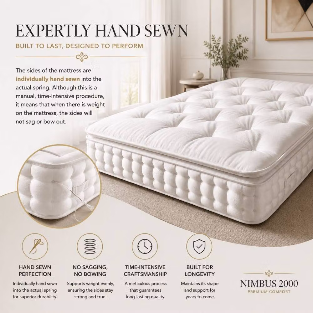 Stratus Interiors Nimbus 2000 Pocket Pillow Top Mattress in White, Single, W/D/H: 90 x 200 cm – 2