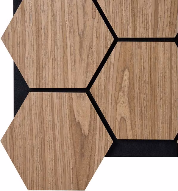 Fuse Acoustic Wooden Hexagon Wall Panel in Walnut Effect, Brown