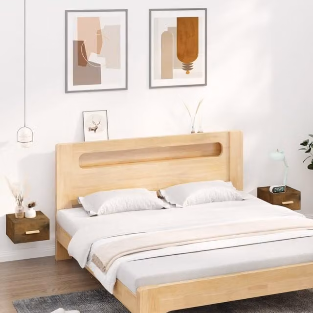 Berkfield Home Wall-mounted Bedside Cabinets, 2 Pack, Smoked Oak Brown, W/D/H: 35 x 35 x 20 cm – 1