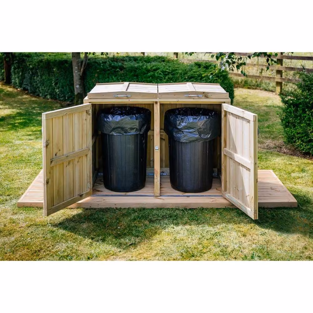 The Garden Village Dutton Double Timber Dustbin Store in Brown, W122.5 x D64 x H88 cm – 5