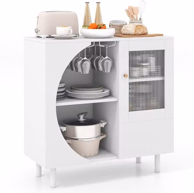 Costway Modern Wooden Kitchen Sideboard and Buffet Cabinet in White
