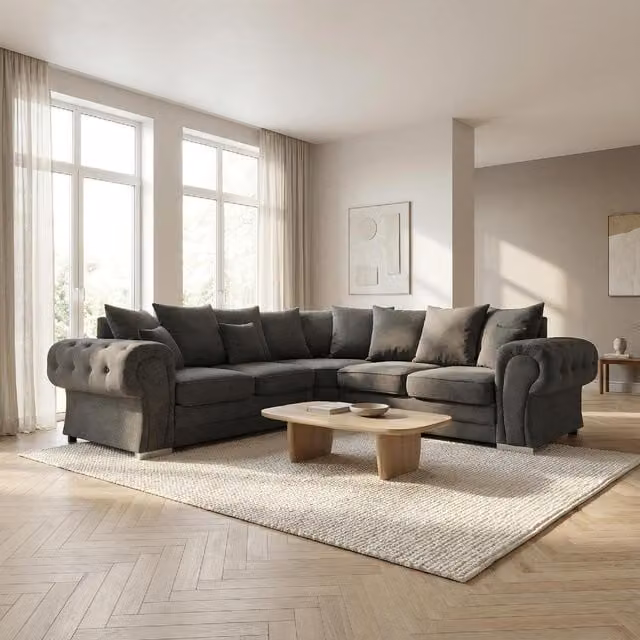 Abakus Direct Verona L-Shape Corner Sofa in Dark Grey Linen Chenille Fabric