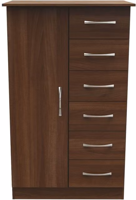 2 U Hampshire Ready Assembled Childrens Wardrobe with 1 Door and 5 Drawers in Walnut