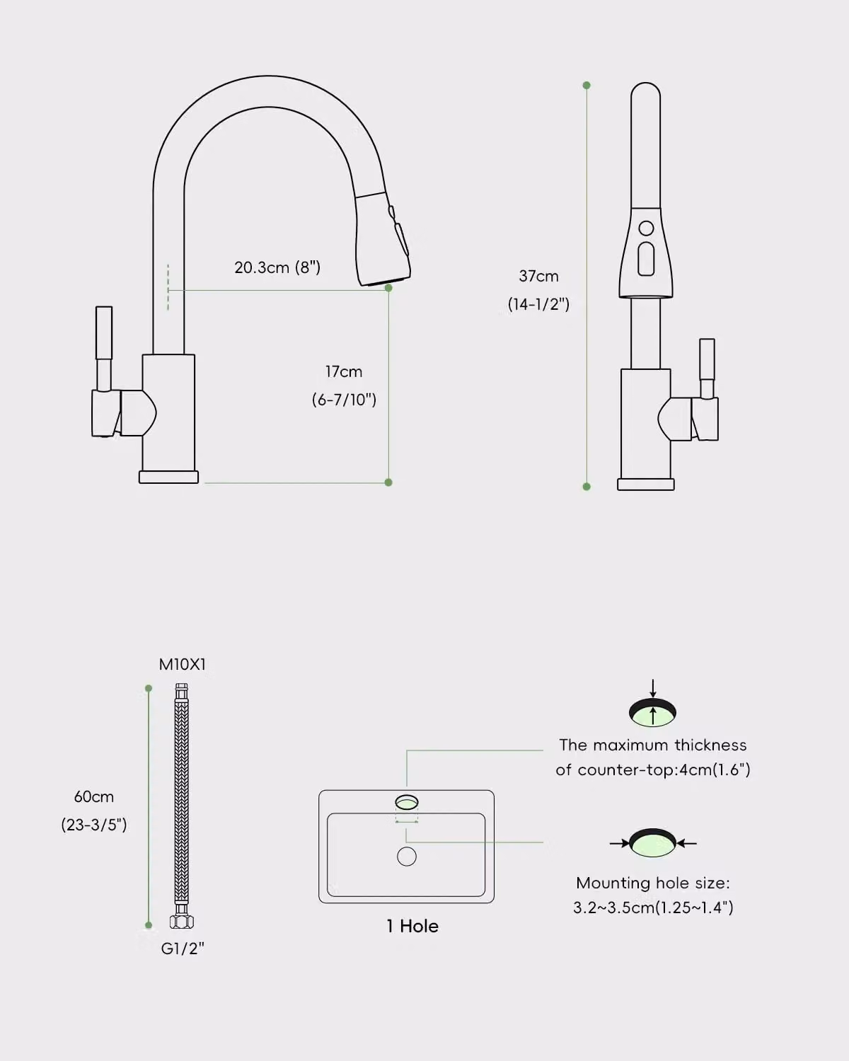 Appaso Matt Black Stainless Steel Kitchen Mixed Tap with 360 Degree Swivel and Pull-Out Spray Function – 5