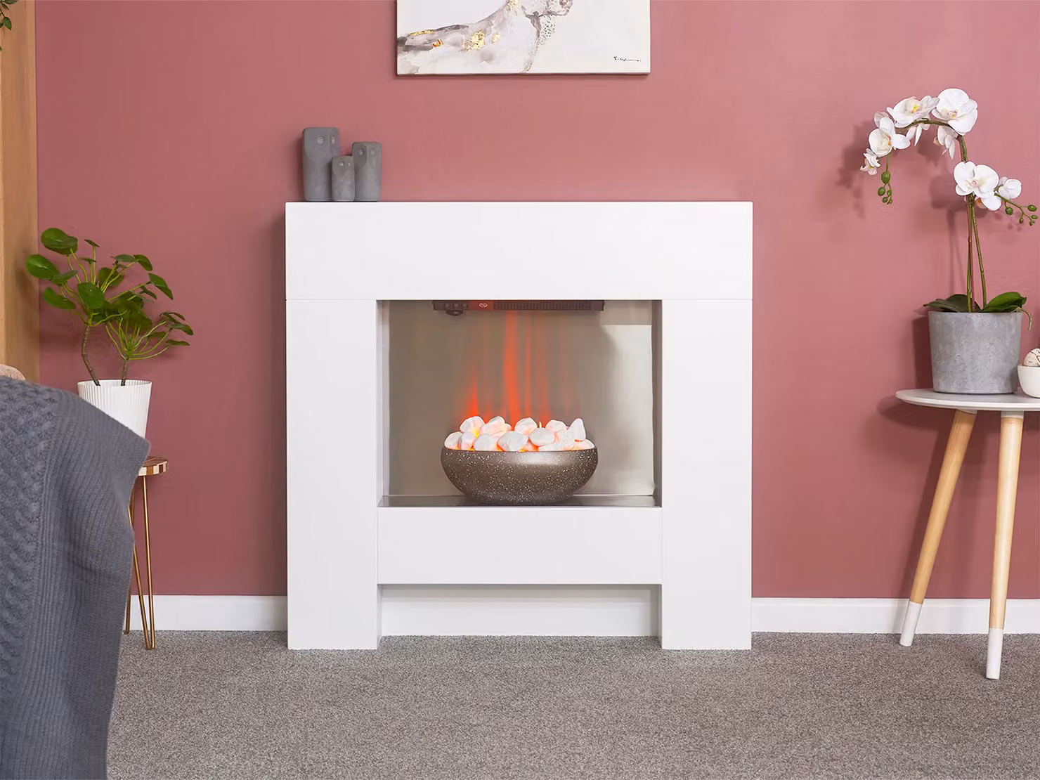 Adam Fires & Fireplaces Cubist 36 Inch Electric Fireplace Suite in White – 2