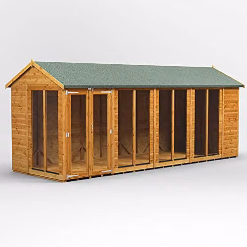 Powersheds Premium Apex Wooden Summer House Shed in Brown with PVC Window Sills and Security Features