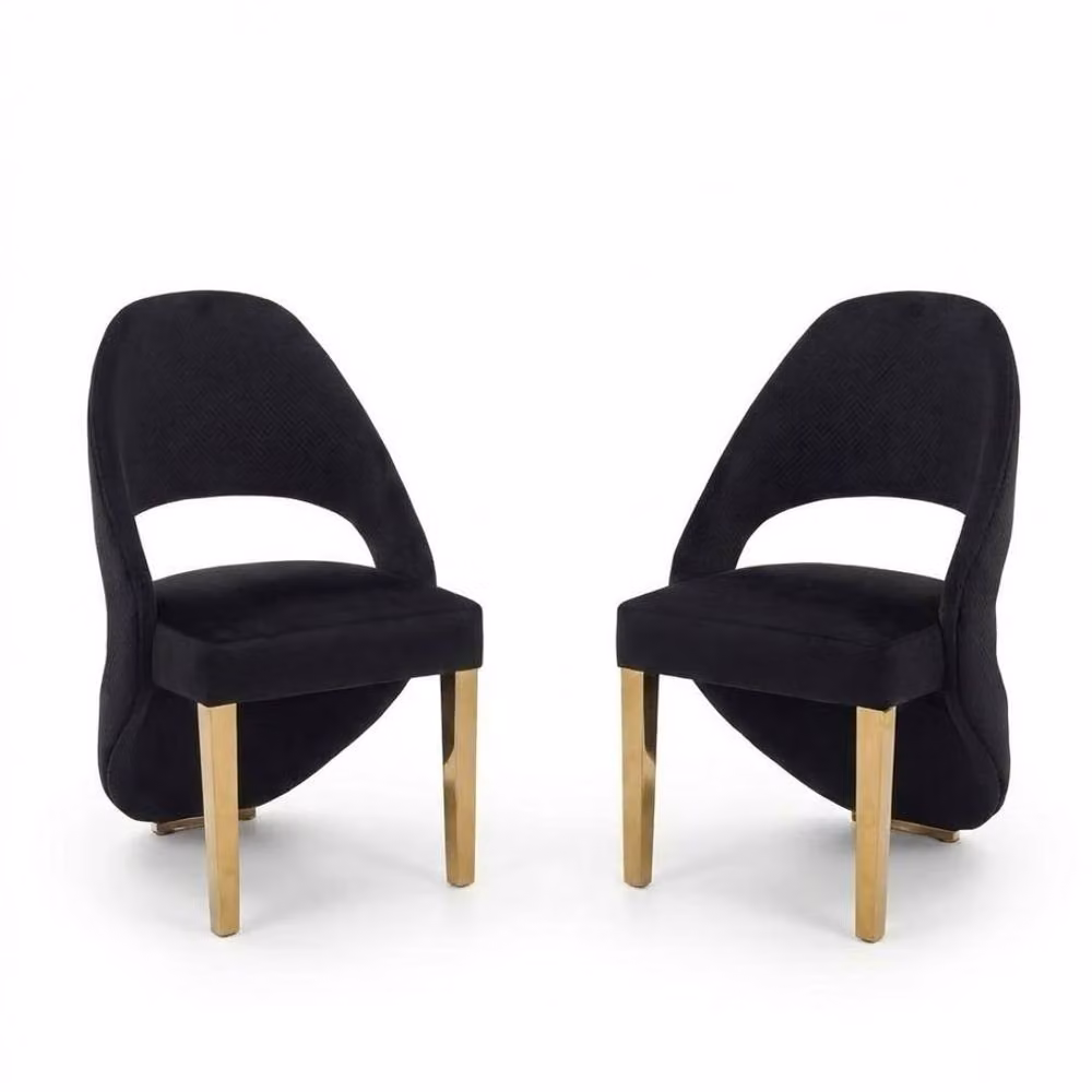 HOME LUXE INTERIOR Santorini Set of 2 Black and Gold Velvet Dining Chairs with Modern Shimmer Fabric – 2