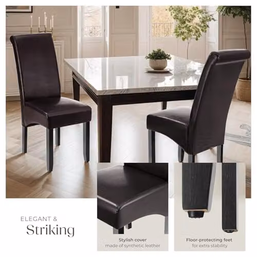tectake Set of 6 Dining Chairs in Brown with Synthetic Leather and Wood Legs – 6