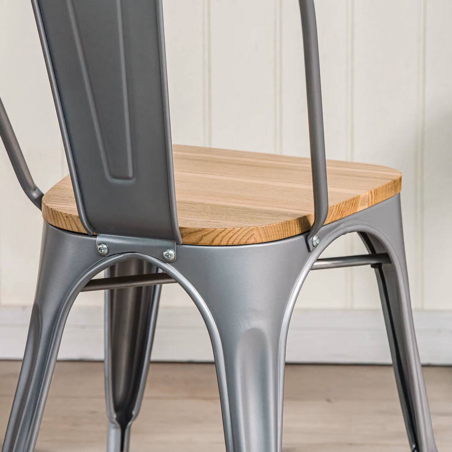 Nordlys Set of 4 Industrial Metal and Wood Dining Chairs in Grey and Black – 3