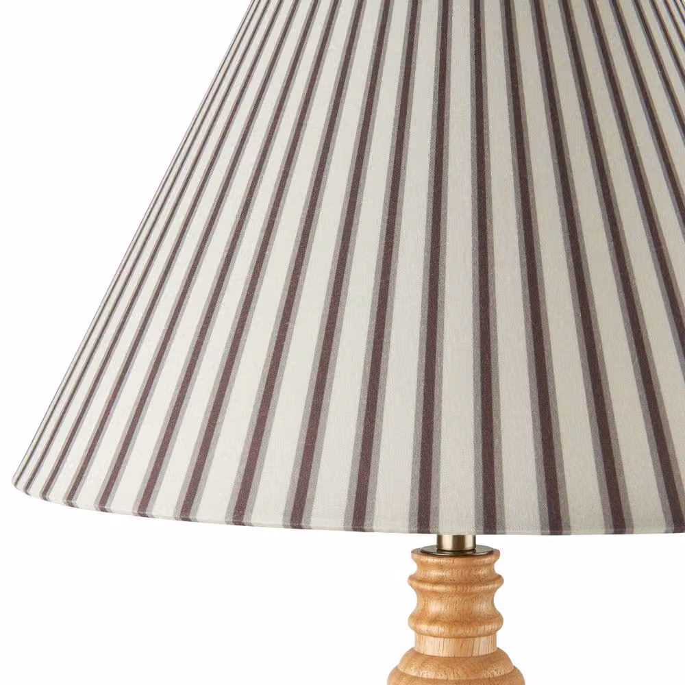 First Choice Lighting Julian Table Lamp in Natural Wood with Brown Fabric Shade, H 55 cm x W 35 cm x D 15 cm – 3