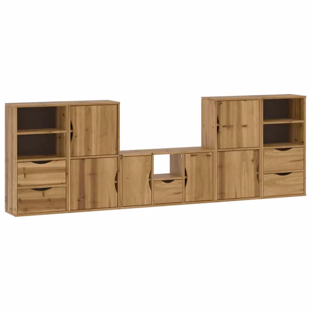 Berkfield Home ODDA 5 Piece Solid Wood Pine TV Unit with Storage in Brown – 2
