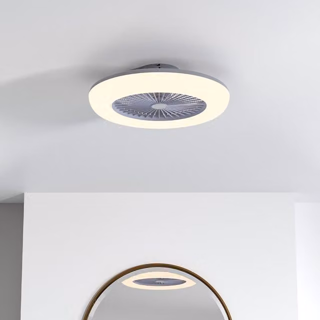Livingandhome Round LED Ceiling Fan Light with Remote Control in Grey