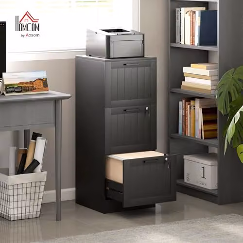 HOMCOM 3 Drawer Lockable File Cabinet in Black for A4 and Letter Size Folders, H 101 x W 40 x D 40 cm – 2