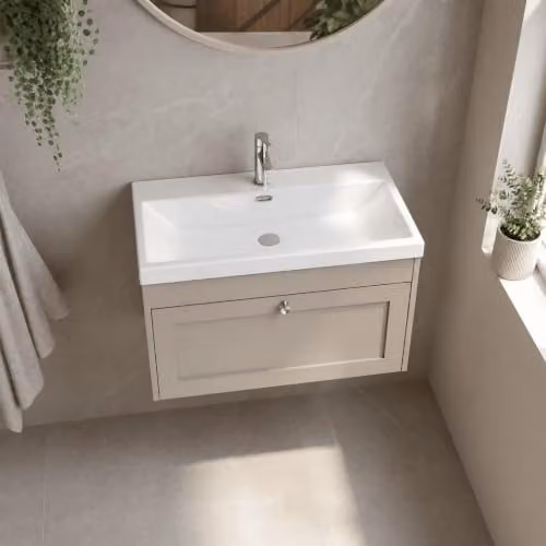 Balterley Wall Hung Single Drawer Vanity Unit with Thin Edge Basin in Pebble Grey, W/D/H: 80.0 x 45.3 x 43.1 cm – 3