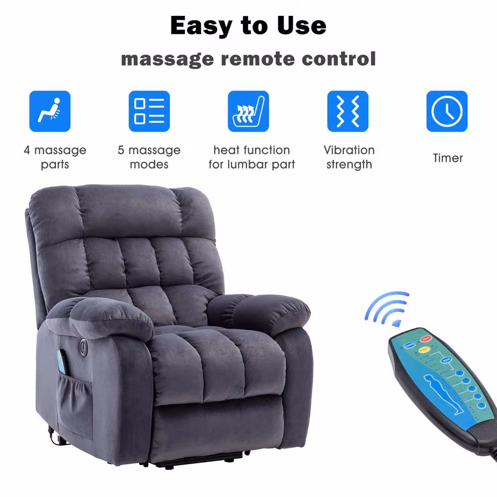 Rolipo Grey Fabric Electric Power Lift Recliner with Massage and Heat – 7