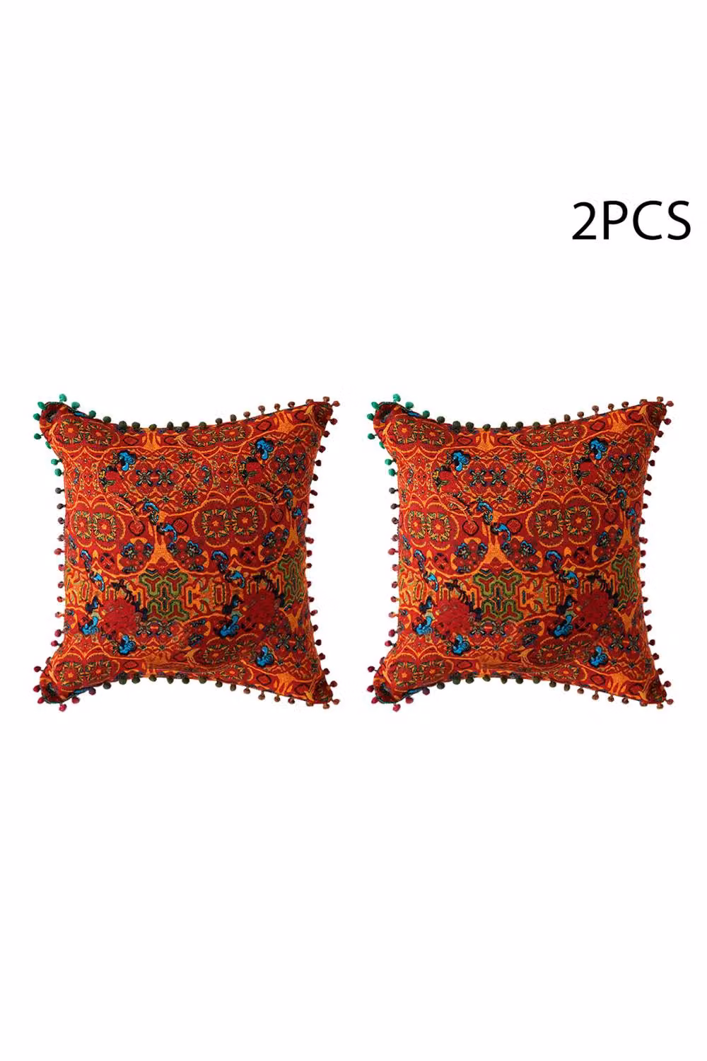 Living and Home Pack of 2 Red Ethnic Pattern Linen Throw Pillows with Inserts, W/D/H: 45 x 45 x 45 cm – 3