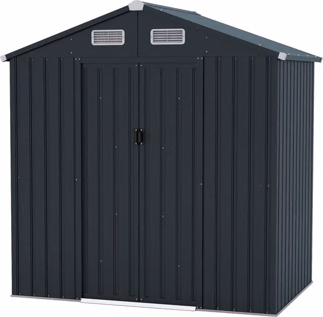 Gymax Pent Garden Shed in Grey, Galvanised Steel with Sliding Doors and Side Vent, W/D/H: 129 x 193 x 197 cm