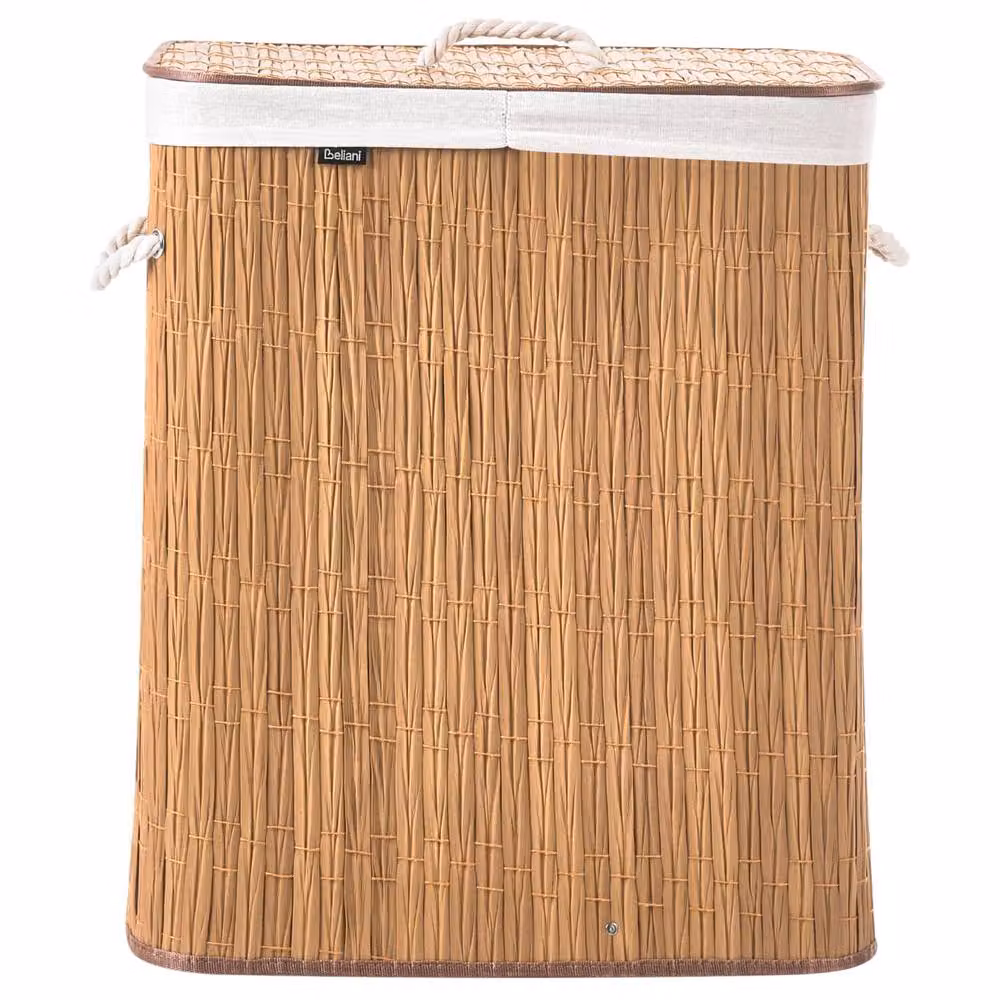 Wyld and Coco Brown Foldable Two Compartment Laundry Basket with Lid and Removable Bags, 100L – 3