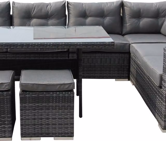 Furniture One 9 Seater Rattan Garden Corner Sofa Conversation Set with Cushions in Grey
