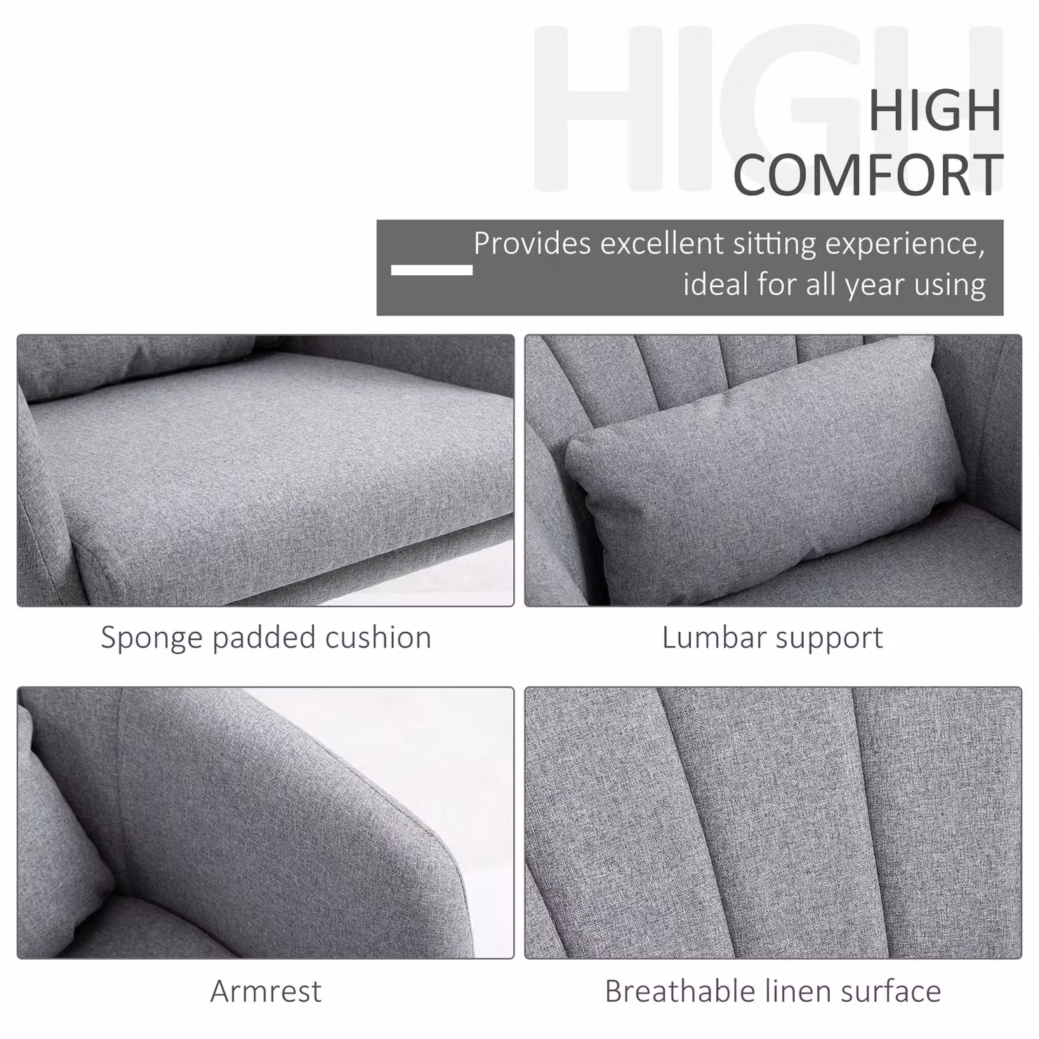 HOMCOM Retro Linen Swivel Tub Chair with Metal Frame in Grey – 5