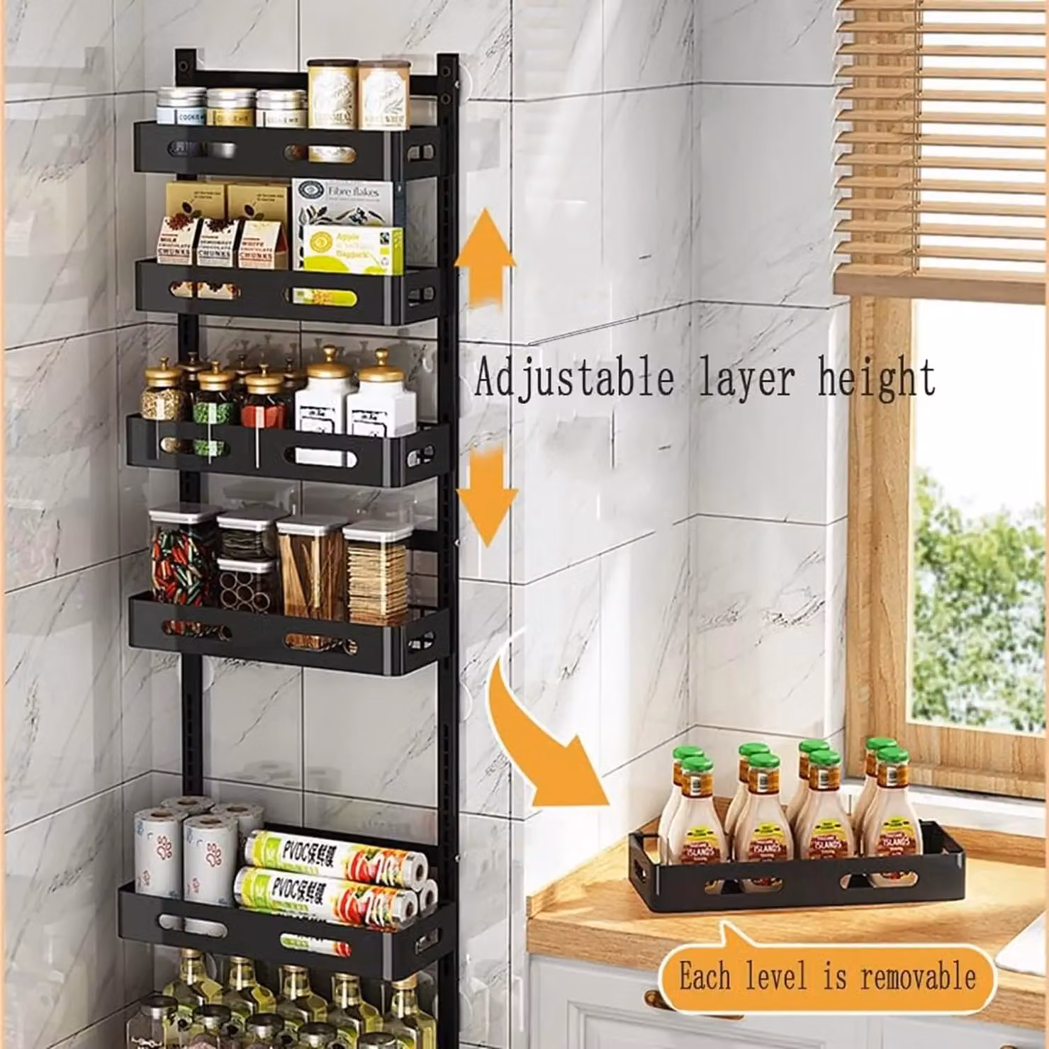 Xample Over Door Storage Rack with 8 Baskets, Hanging Shower Shelf and Kitchen Spice Rack in Brown, Sand or Black – 3