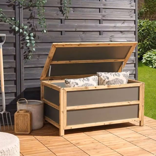 Wyld and Coco Grey Concrete and Acacia Wood Outdoor Storage Box 330L – 1