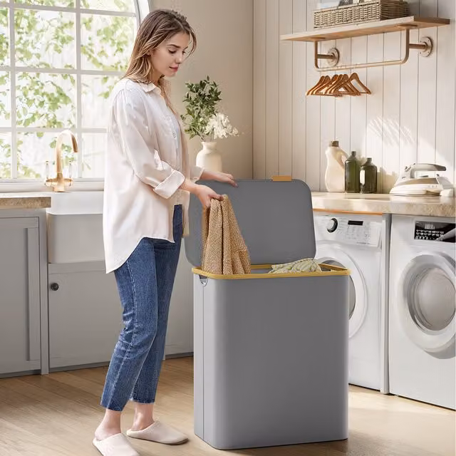 SONGMICS 150L 3-Section Large Laundry Hamper with Lid and Removable Bags, Grey