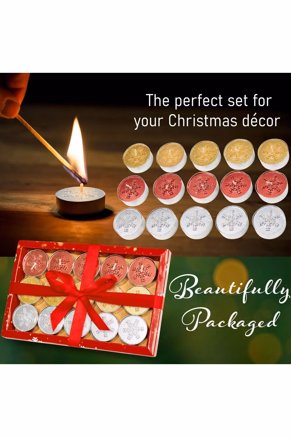 Deco Express Unscented Christmas Tealight Candle Set, Multicolour, 15 Pack – 7