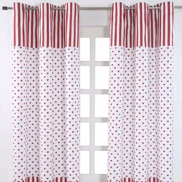 Homescapes Red Love Hearts Eyelet Curtain Pair, Width: 137 cm
