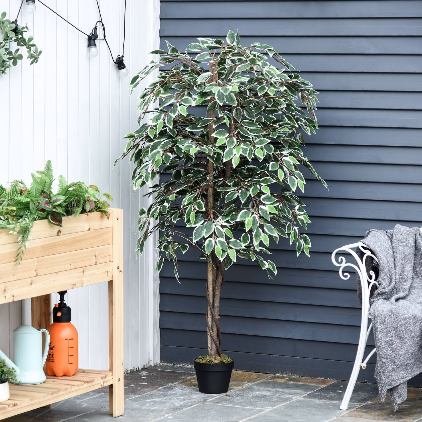 Outsunny Green Artificial Ficus Silk Tree with Nursery Pot, Height: 160 cm – 5