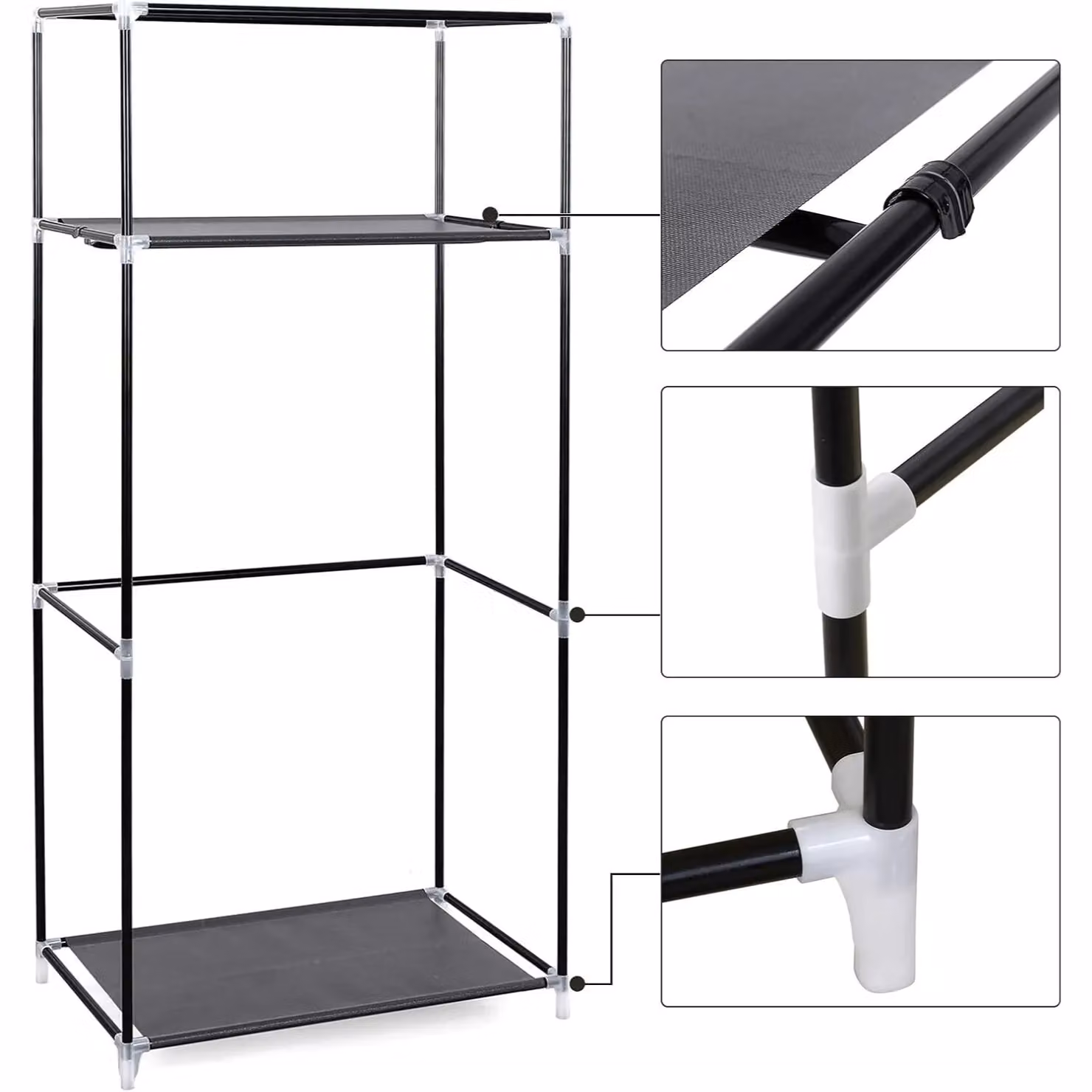 SONGMICS Fabric Folding Wardrobe with Hanging Rail and Internal Shelves in Grey – 3