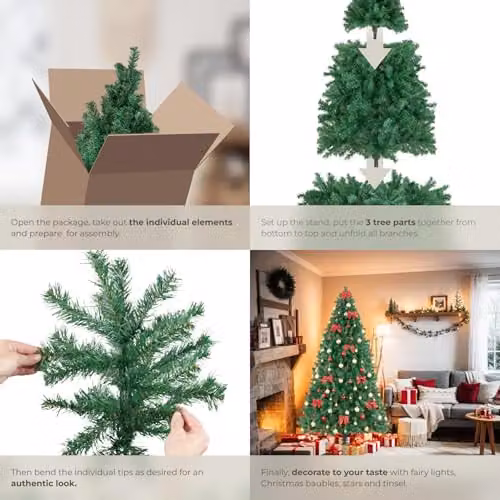 tectake Artificial Christmas Tree in Green with Dense Needles and Metal Stand, Height: 230 cm – 4