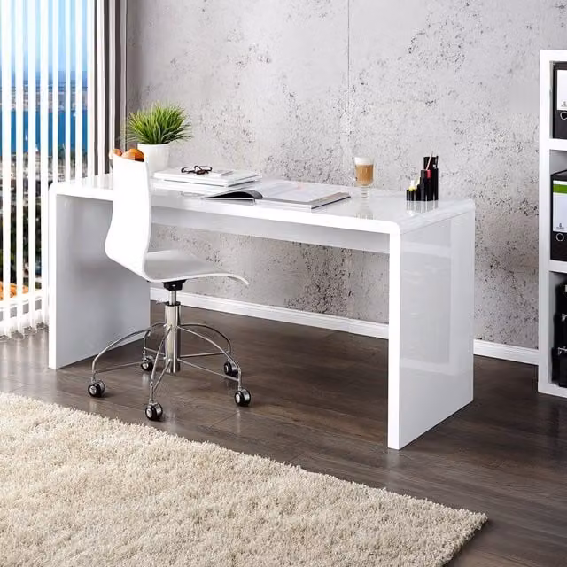 FurnitureboxUK Enzo White High Gloss Rectangular Computer Office Desk W/D/H: 120 x 60 x 75 cm