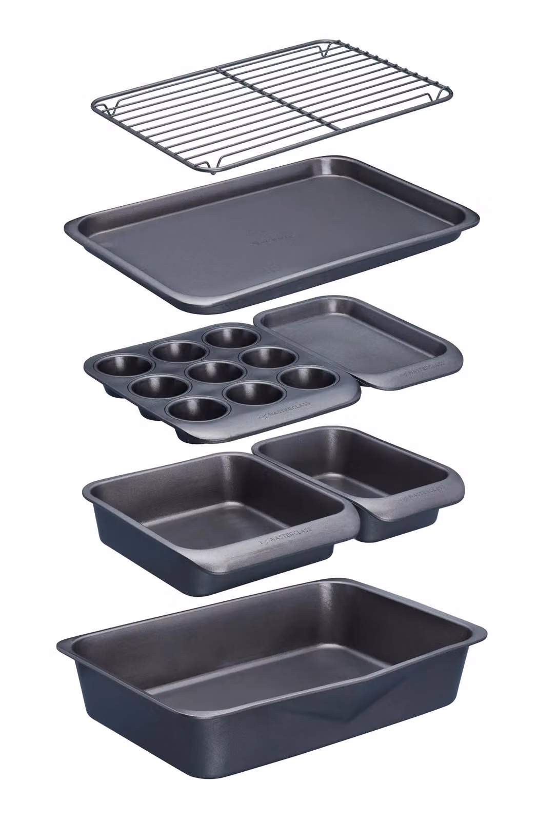 MasterClass 7pc Smart Space Stacking Non-Stick Bakeware and Saucepan Set in Grey – 3